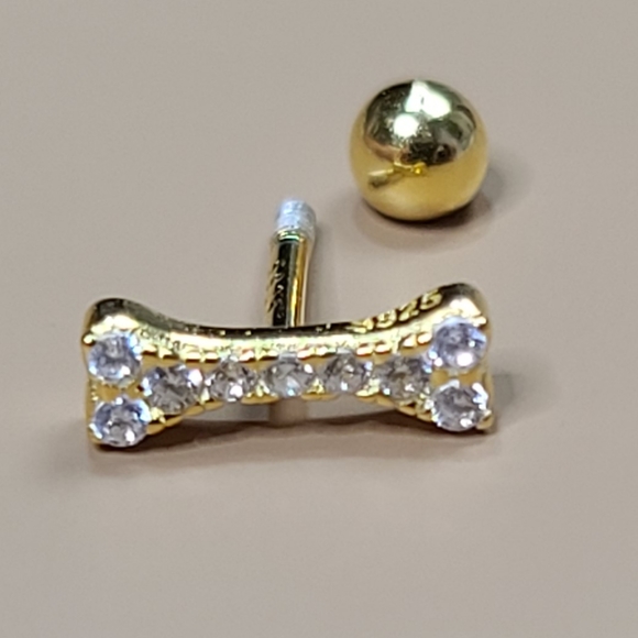 925 Sterling Silver Yellow Gold Zircon Dog Bone Puppy Stack - Picture 8 of 10